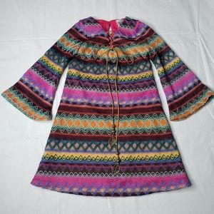 Rare Editions Dress Multicolor Chevron Print Lined Bell Sleeves Girl's Size 5